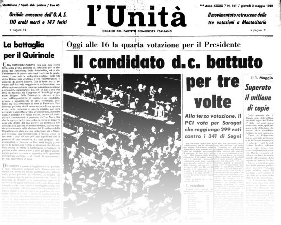 L’UNITA’ E I PRESIDENTI: 1962 -ANTONIO SEGNI – prime tre votazioni