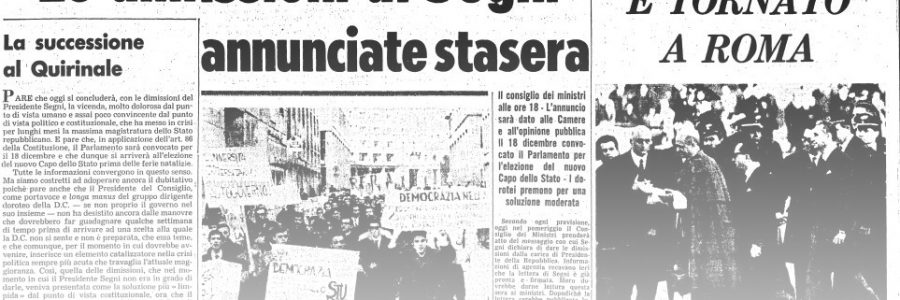 L’UNITA’ E I PRESIDENTI: 1964 – ANTONIO SEGNI – L’ANNUNCIO DELLE DIMISSIONI