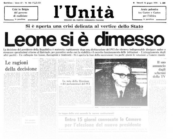 L’UNITA’ E I PRESIDENTI: 1978 – GIOVANNI LEONE – le dimissioni