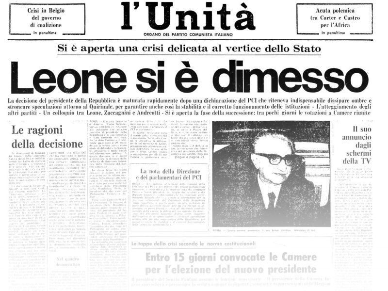 L’UNITA’ E I PRESIDENTI: 1978 – GIOVANNI LEONE – le dimissioni