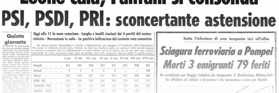 L’UNITA’ E I PRESIDENTI: 1964 – GIUSEPPE SARAGAT –  VIII^ VOTAZIONE