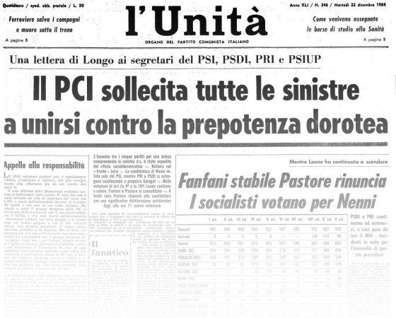 L’UNITA’ E I PRESIDENTI: 1964 – GIUSEPPE SARAGAT – IX^ e X^ VOTAZIONE