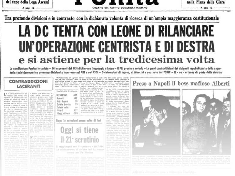 L’UNITA’ E I PRESIDENTI: 1971 – GIOVANNI LEONE –  dopo 13 giorni e 21 votazioni infruttuose…