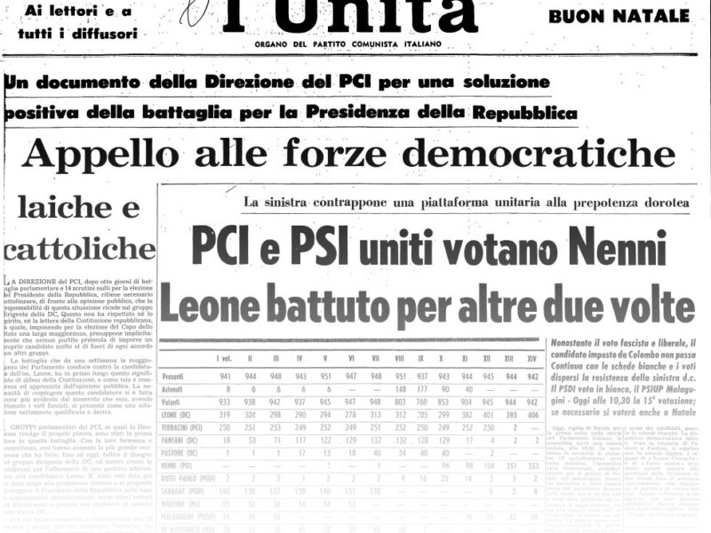 L’UNITA’ E I PRESIDENTI: 1964 – GIUSEPPE SARAGAT – XIII^ e XIV^ votazione