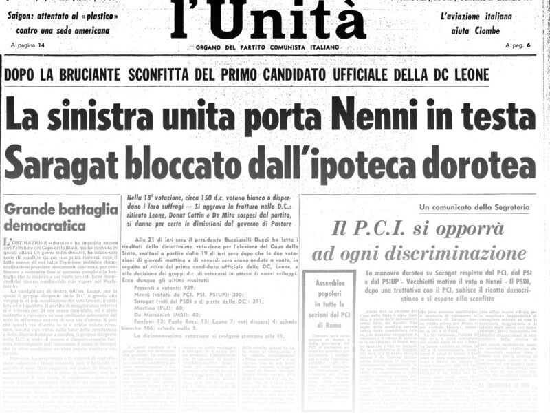 L’UNITA’ E I PRESIDENTI: 1964 – GIUSEPPE SARAGAT – XV^, XVI^, XVII^ E XVIII^ VOTAZIONE