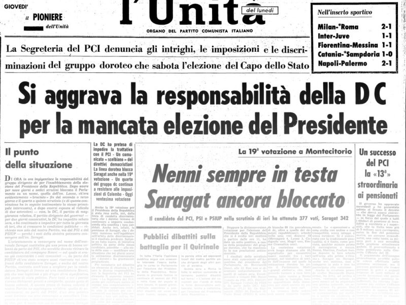 L’UNITA’ E I PRESIDENTI: 1964 – GIUSEPPE SARAGAT – XIX^ VOTAZIONE