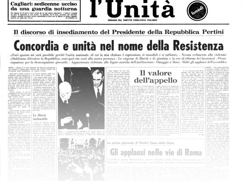 L’UNITA’ E I PRESIDENTI: 1978 – SANDRO PERTINI – L’insediamento