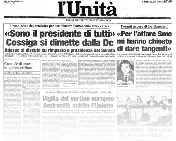 L’UNITA’ E I PRESIDENTI: 1985 FRANCESCO COSSIGA – ELETTO