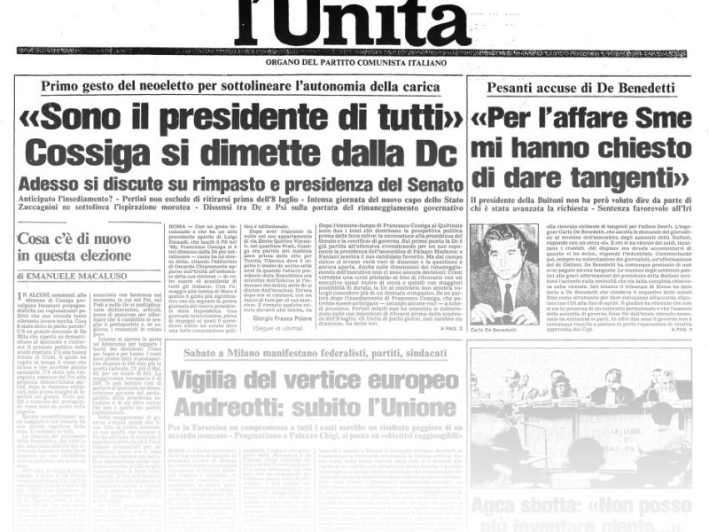 L’UNITA’ E I PRESIDENTI: 1985 FRANCESCO COSSIGA – ELETTO