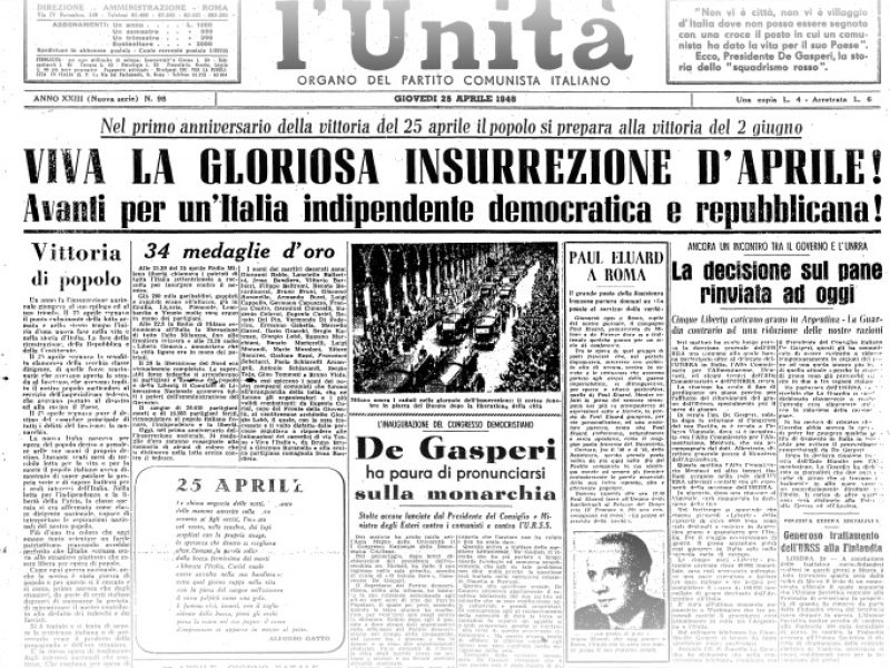 25 APRILE 1946 PRIMA FESTA DELLA LIBERAZIONE – la giornata