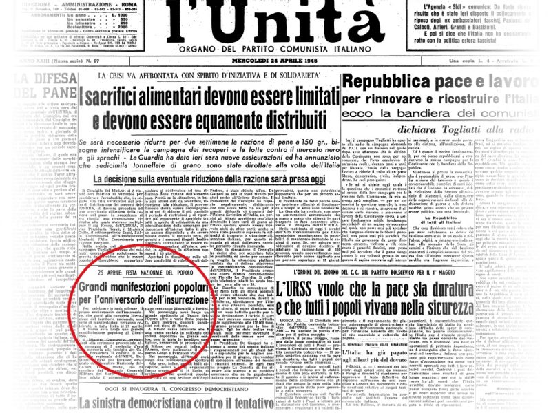 25 Aprile 1946 PRIMA FESTA DELLA LIBERAZIONE – Il programma